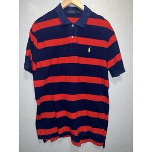 Polo Ralph Lauren Men’s Large Multi-colored Striped Polo Pony Logo Red & Blue